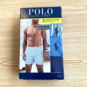 POLO Ralph Lauren Classic Fit Woven Boxers 3 Pack Men's Small S Blue NEW
